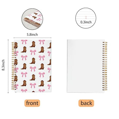 VNWEK Coquette Pink Bow Cowgirl Western Spiral Notebook Journal 5.5x8.3 Inch, Cowgirl Gifts Journal for Women, Preppy Retro Cowboy Boots Southwestern Lined Hardcover Spiral Notebook - color: Pink Western Christian
