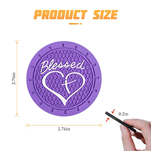 AICEL 4 Pack Car Cup Coasters, 2.75 Inch Soft PVC Car Cup Holder Insert Coaster, Blessed Cross and Heart Christian Anti Slip Shockproof Drink Mat, Universal Vehicle Interior Accessories (Dark Purple) - color: Dark Purple