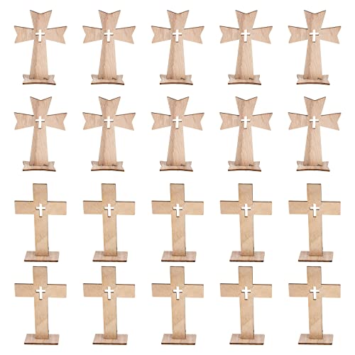 20pcs Wooden Crosses for Crafts Unfinished Wood Crosses Mini Standing Cross Holy Cross Collectible for Easter Decoration Table Display Dining Wedding Party Decor