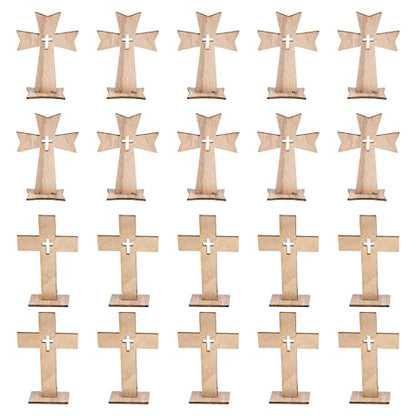 20pcs Wooden Crosses for Crafts Unfinished Wood Crosses Mini Standing Cross Holy Cross Collectible for Easter Decoration Table Display Dining Wedding Party Decor