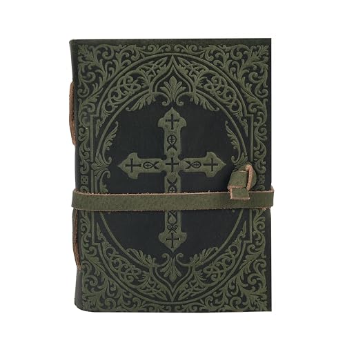 LEATHER VILLAGE Journal Bible Cross Embossed, Forest Green 13x8. - color: Green, size: 13 inches X 8 inches