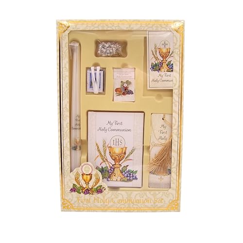 First Holy Communion Gift Set for Girls – Complete Communion Keepsake Kit with Prayer Book, Rosary, Candle, Scapular & Bookmark