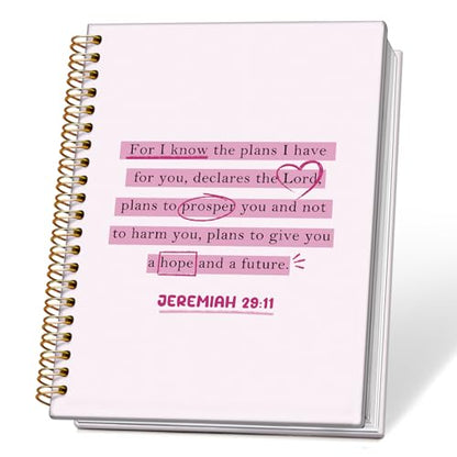 Pink Preppy Christian Spiral Notebook Journal, Jeremiah 29:11 Bible Prayer Journal for Women, Christian Gifts for Women, Religious Scripture Notebook, 5.5x8.3 Inch - color: 02-bible Prayer Jeremiah 29:11