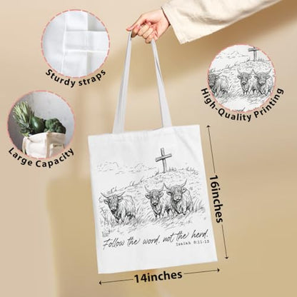 VICBOU Bible Verse Canvas Tote Bag Religious Christian Gifts for Women Men Faith Canvas Tote Reusable Grocery Bag - color: Theherd02