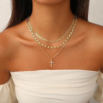 Fesciory Cross Necklace for Women, 14K Gold Plated Rhinestones Jewelry Gift - color: Gold Plated 6