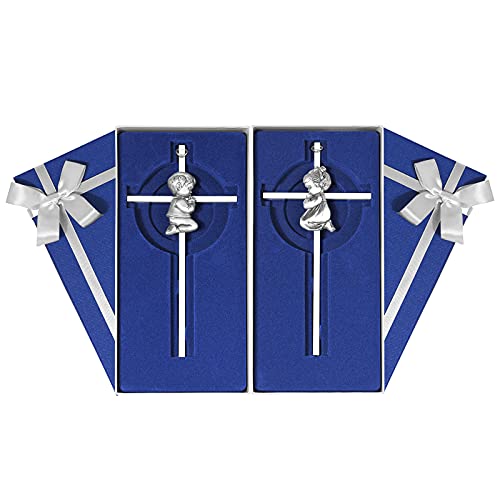 2 PCs Silver Baby Wall Cross Baptism Gifts for Boy and Girl Christening First Communion Dedication Gift for Baby Girls Goddaughter Religious Baptismal Children Crosses Gifts from Grandparents, 7in - color: Silver Boy&Girl