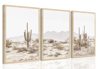 YUFEIART 3 Piece Sonoran Desert Cactus Framed Wall Art Set of 3 16x20 - color: Desert Cactus, size: 16x20 Framed