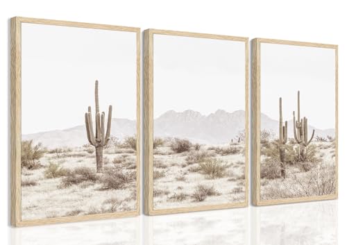 YUFEIART 3 Piece Sonoran Desert Cactus Framed Wall Art Set of 3 16x20 - color: Desert Cactus, size: 16x20 Framed