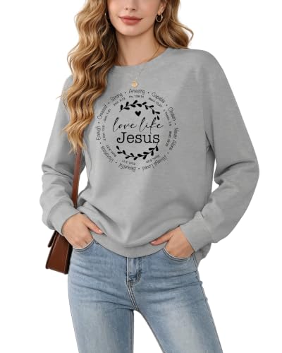 Christian Sweatshirts for Women Jesus Long Sleeve Graphic Shirts - color: Grey, size: Medium