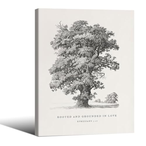 Modern Christian Bible Verses Canvas Wall Art Retro Ephesians 3:17 Tree Sketch Poster 08x10 inch Framed Minimalist Scripture Wall Decor Religious Prints Painting - color: Grey, size: 10.1"L x 8.1"W
