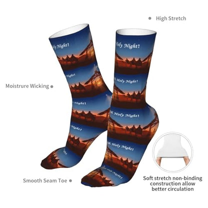 Christian Christmas Nativity Scene O Holy Night Sock Womens Short Stockings Casual Sport Crew Socks for Women Men - color: Red
