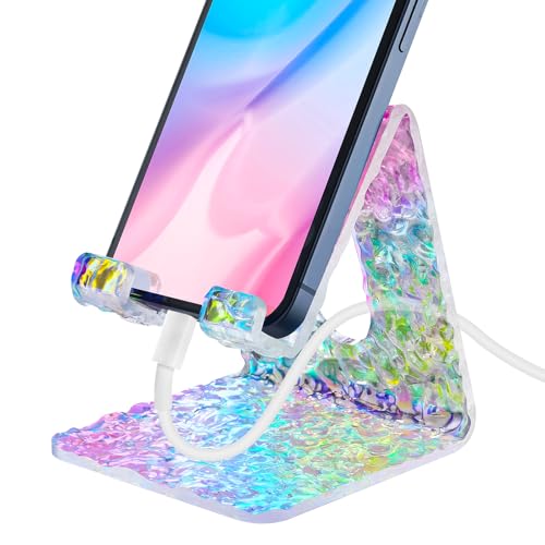 Tomorotec Iridescent Acrylic Phone Stand, Portable Phone Holder for Desk - color: Iridescent Wave, size: Basic Style