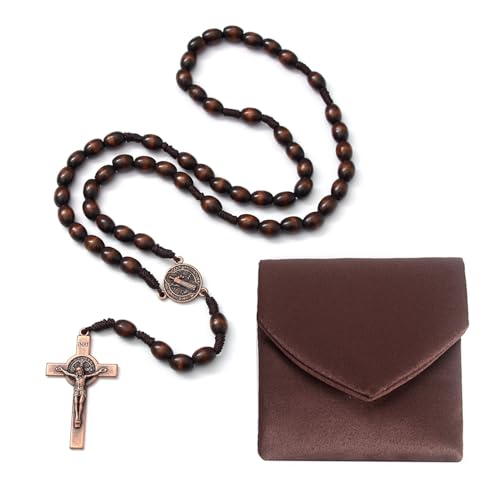 Rosary Beads Catholic - Handmade Wooden Rosaries, Wooden Bead Rosary Necklace, Metal Cross For Catholic Or Christian Gift - color: brown 1