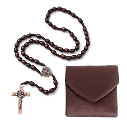 Rosary Beads Catholic - Handmade Wooden Rosaries, Wooden Bead Rosary Necklace, Metal Cross For Catholic Or Christian Gift - color: brown 1