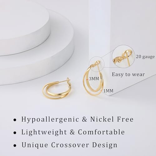 Gacimy Criss Cross Hoop Earrings for Women, 14K Gold Plated Hoops - color: Gold, size: 25mm