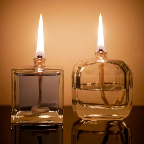 2Pcs Small Refillable Clear Glass Oil Lamp Unscented Candles for Fine Dining | Restaurants or Home Cotton Wick and Holder Included - color: Polygon/2pcs