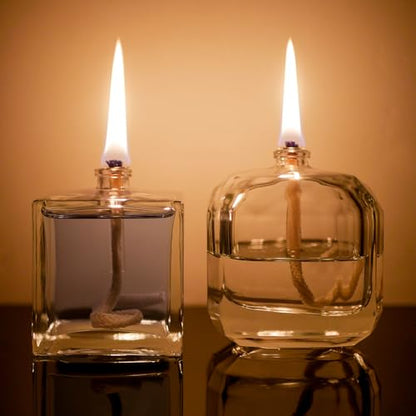 2Pcs Small Refillable Clear Glass Oil Lamp Unscented Candles for Fine Dining | Restaurants or Home Cotton Wick and Holder Included - color: Polygon/2pcs
