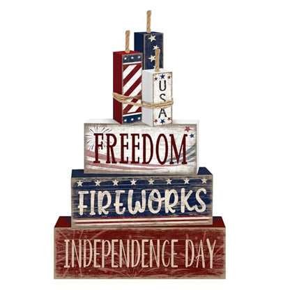 Britimes Tiered Tray Decor Set, 4 Pack, Wooden, 4th of July - style: Fireworks Independence Day