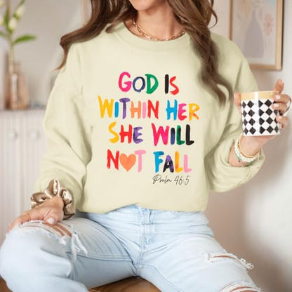 Wrenpies Christian God Is Within Her Sweatshirts for Women Jesus Faith Bible Verse Shirts Inspirational Hoodie Pullover Tops - color: Apricot, size: Large