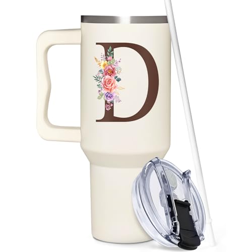 Personalized Gifts for Women, Customized Mother's Day, Birthday, Xmas Gift For Grandma, Mom, Wife, Friends, Sisters, Coworkers, Monogrammed Tumbler 40oz with Lid and Straw - color: D