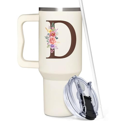 Personalized Gifts for Women, Customized Mother's Day, Birthday, Xmas Gift For Grandma, Mom, Wife, Friends, Sisters, Coworkers, Monogrammed Tumbler 40oz with Lid and Straw - color: D