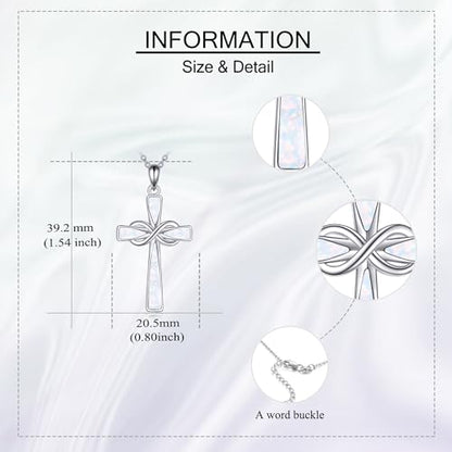 Infinity Cross Necklace S925 Sterling Silver Turquoise/Wooden/Opal/Abalone Cross Pendant Necklaces Christian Jewelry Gifts For Women - style: Opal