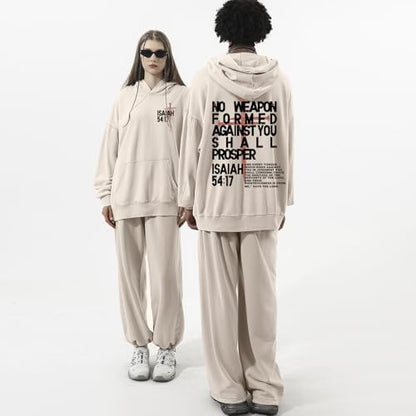 Christian Hoodies Men Jesus No Weapon Formed Against You Sweatshirts Faith God Oversized Acid Wash Graphic Pullover - color: Apricot, size: Medium