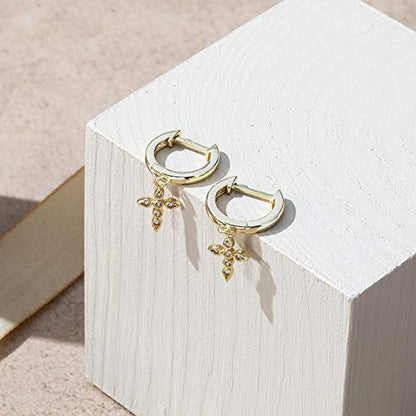 PAVOI 14K Gold Plated 925 Sterling Silver Posts Cross Earrings for Women | Small Religious Faith Cubic Zirconia Cross Studs Huggies Earrings - style: Dangle