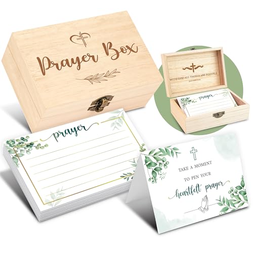 WOODAMORE Greenery Prayer Boxes With Cards To Write On - 50 Pcs Blank Prayer Cards, Prayer Request Card Box - color: Green