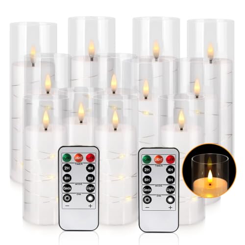 12 Pack Flameless LED Candles with Fairy Lights, Battery Operated Acrylic Candles with Remote & Timer, Flickering Warm White Glow for Christmas, Wedding, Party, Home Decor & Cozy Ambiance - color: 12-White Acrylic