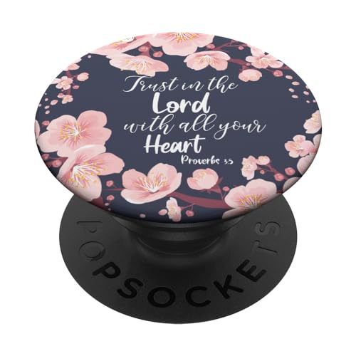 Christian Bible Verse Proverbs 3:5 Navy Blue Floral PopSockets Adhesive PopGrip - style: Adhesive PopGrip