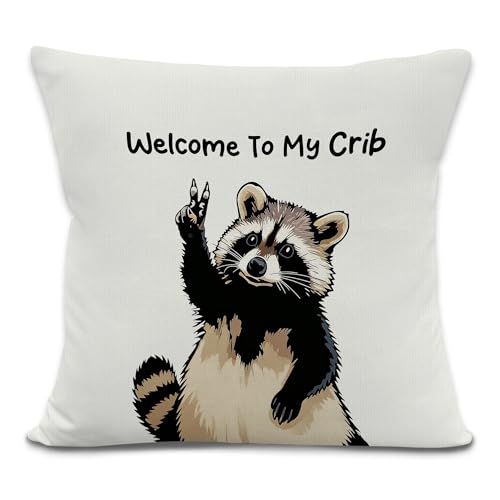 Funny Raccoon Throw Pillow Cover, Raccoon Gifts for Women, Welcome to My Crib Wild Animals Decorative Pillowcases Cushion Cases for Home Bedroom Living Room Decor, 18x18 Pillow Cover - color: Animal_8