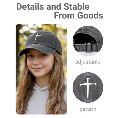 Christian Hats for Men Women,Jesus 3 Nail Cross Hat Christian Religious Gifts for Birthday/Christmas,Black and Silver - color: 202.grey
