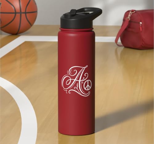 fancy Italic script Initial Letter A minimalist peace symbol Stainless Steel Insulated Water Bottle - color: Red