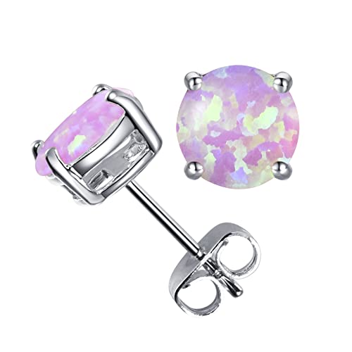 CERSLIMO Multi Colors fire Opal Stud Earrings Birthstone Earrings For Women 8mm - color: 07 Light Purple