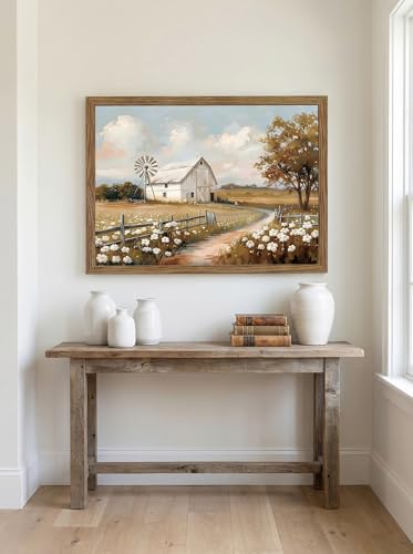 LBTZEVIR Framed Barn Windmill Poster Print Farmhouse Wall Art 16x12 in - color: Barn Windmill, size: 16"L x 12"W