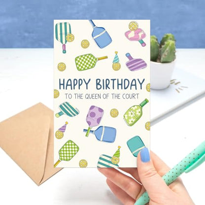 Pickleball Birthday Card for Woman, Birthday gift for Pickleball Lovers, Happy Birthday Queen of the Court - color: Pickleball