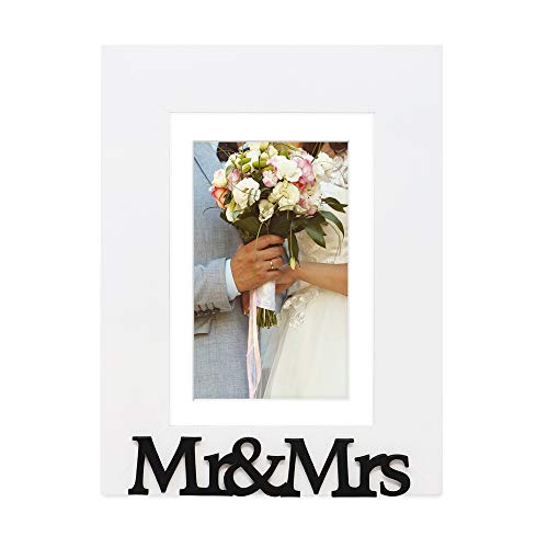 Isaac Jacobs 5x7 (Matted 4x6) White Wood Sentiments Mr&Mrs Picture Frame - color: White, size: 5x7