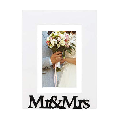 Isaac Jacobs 5x7 (Matted 4x6) White Wood Sentiments Mr&Mrs Picture Frame - color: White, size: 5x7