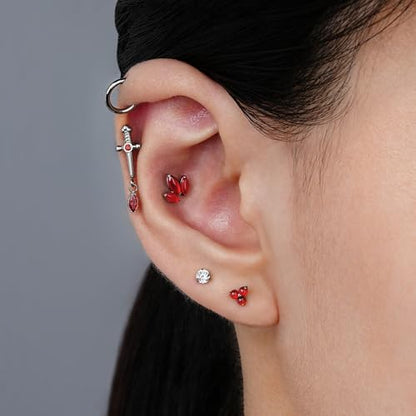 FINE4U 1PC ASTM F136 Titanium Sword Piercing Jewelry for Conch, Tragus, Helix 16G 8mm, Implant Grade Hypoallergenic Flatback Stud - color: Dagger - Gold