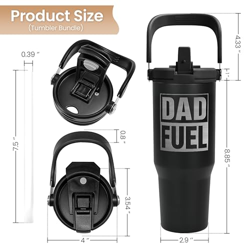 Dad Fuel Stainless Steel Insulated 30oz Tumbler with Carry Handle & Flip Straw Lid for Dad on Fathers Day, Birthday or Christmas - color: Dad 3