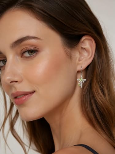 Butterfly Earrings for Women 925 Sterling Silver Birthstone Butterfly Cross Rose Dangle Earrings Elegant Butterfly's Jewelry Gift for Birthday Valentines Day Christmas - color: 8-August