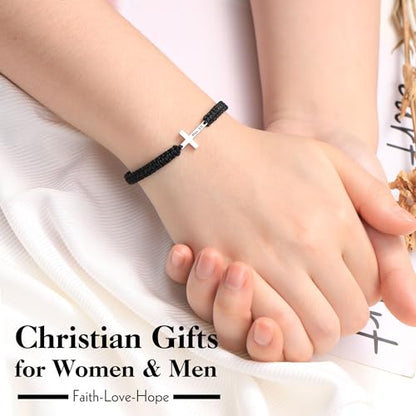Christian Gifts Cross Bracelet for Men Easter Baptism Religious Gifts for Women Handmade Braided Bracelets Inspirational Confirmation Gifts for Teenage Girl Boys Jewelry - color: Gold, style: MATTHEW 28:20.