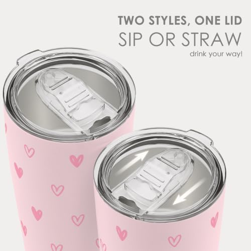 SANDJEST Heart Tumbler 20oz, Stainless Steel Travel Cup with Lid, Insulated Coffee Mug, Heart Gifts for Women Girls Friends Sisters on Birthday Christmas Valentine (Pink) - color: Heart 1