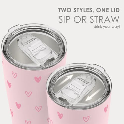 SANDJEST Heart Tumbler 20oz, Stainless Steel Travel Cup with Lid, Insulated Coffee Mug, Heart Gifts for Women Girls Friends Sisters on Birthday Christmas Valentine (Pink) - color: Heart 1