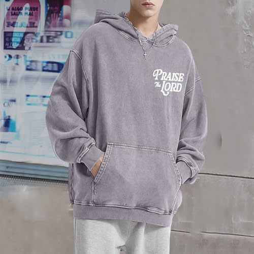 Christian Jesus Hoodies For Men Graphic Bible Verse God Hoodie Religious Faith Sweatshirt Acid Wash Vintage Pullover - color: Gray, size: X-Large