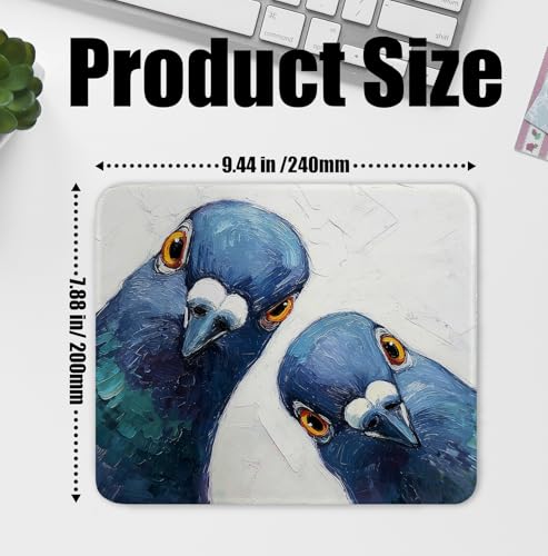 Whimsical Blue Pigeon Mouse Pad for Desk, Pigeon Lover Gifts, Quirky Mid Century Blue Bird Mousepads with Anti-Slip Rubber Base for Computer Laptop Home Office Desk Accessories, 9.5x7.9 Inch - color: Square mouse pad-dove