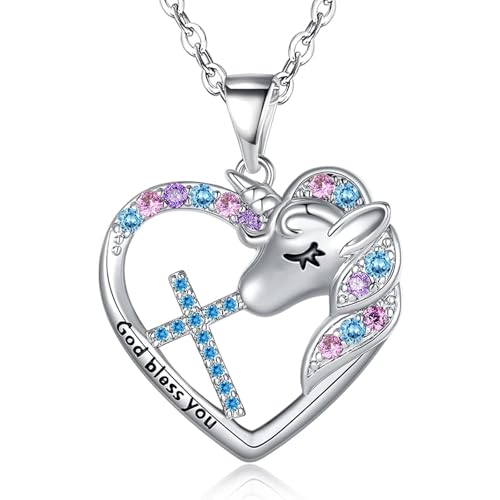 Easter Confirmation First Communion Baptism Gifts for Girls,Cross Birthstone Unicorn Necklaces for Daughter Granddaughter Niece Sister Christian Religious Gifts 16+3 Inches - color: 12.December