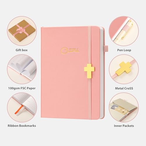 Church Notes Journal with Pen & Gift Box, A5 Sermon Notes Notebook - color: Pink