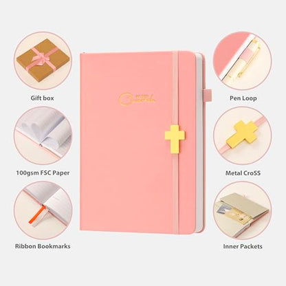 Church Notes Journal with Pen & Gift Box, A5 Sermon Notes Notebook - color: Pink